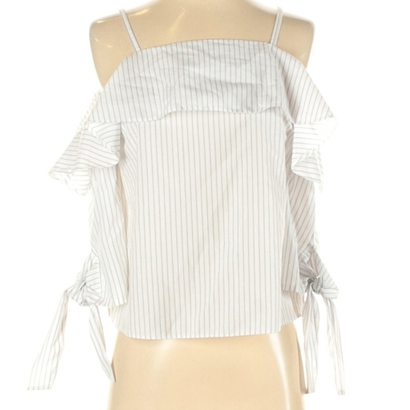 Topshop Cold Shoulder Ruffle Blouse Size 2 - Picture 1 of 3